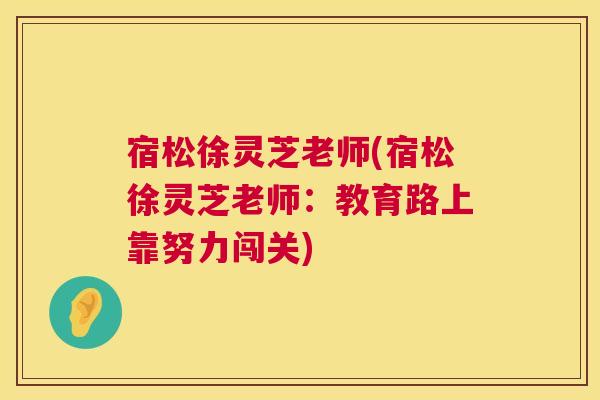 宿松徐灵芝老师(宿松徐灵芝老师：教育路上靠努力闯关)