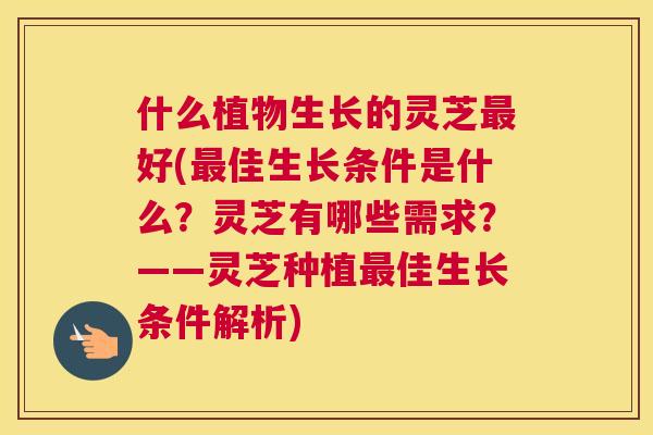 什么植物生长的灵芝好(佳生长条件是什么？灵芝有哪些需求？——灵芝种植佳生长条件解析)