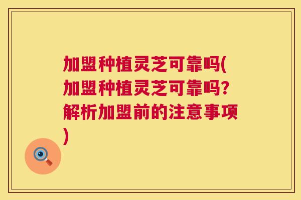 加盟种植灵芝可靠吗(加盟种植灵芝可靠吗？解析加盟前的注意事项)