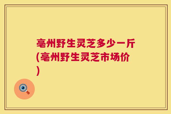 亳州野生灵芝多少一斤(亳州野生灵芝市场价)