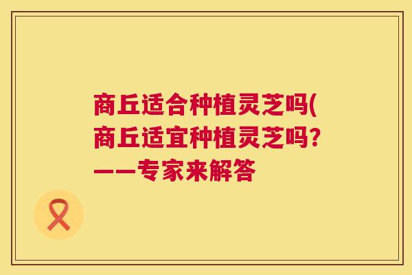 商丘适合种植灵芝吗(商丘适宜种植灵芝吗？——专家来解答