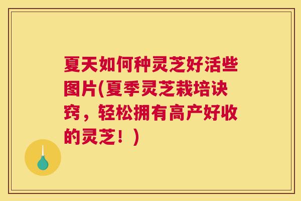 夏天如何种灵芝好活些图片(夏季灵芝栽培诀窍，轻松拥有高产好收的灵芝！)