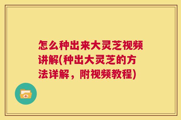 怎么种出来大灵芝视频讲解(种出大灵芝的方法详解，附视频教程)