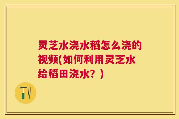 灵芝水浇水稻怎么浇的视频(如何利用灵芝水给稻田浇水?) 灵芝水浇水稻怎么浇的视频(如何利用灵芝水给稻田浇水?)