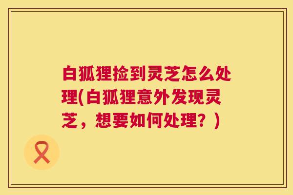 白狐狸捡到灵芝怎么处理(白狐狸意外发现灵芝,想要如何处理?) 白狐狸捡到灵芝怎么处理(白狐狸意外发现灵芝,想要如何处理?)