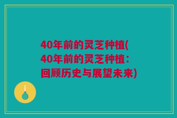 40年前的灵芝种植(40年前的灵芝种植：回顾历史与展望未来)