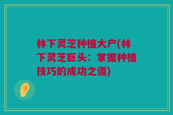 林下灵芝种植大户(林下灵芝巨头:掌握种植技巧的成功之道) 林下灵芝种植大户(林下灵芝巨头:掌握种植技巧的成功之道)