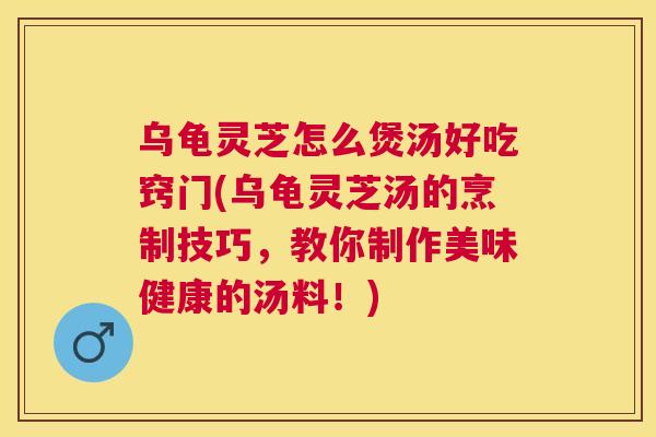 乌龟灵芝怎么煲汤好吃窍门(乌龟灵芝汤的烹制技巧，教你制作美味健康的汤料！)