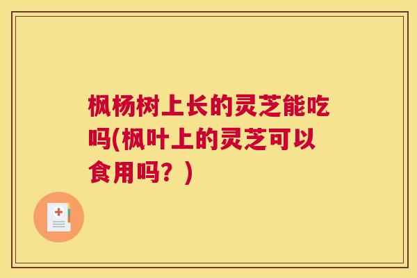 枫杨树上长的灵芝能吃吗(枫叶上的灵芝可以食用吗？)