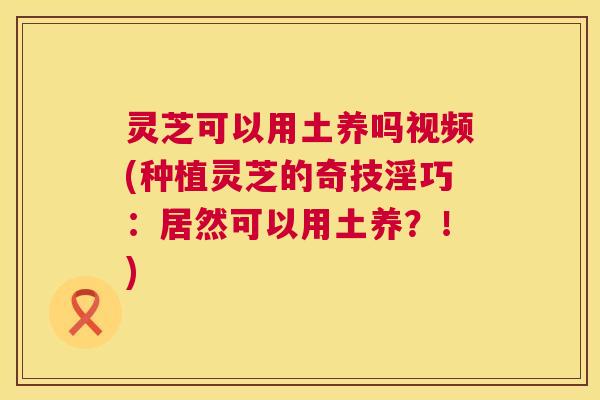 灵芝可以用土养吗视频(种植灵芝的奇技淫巧：居然可以用土养？！)