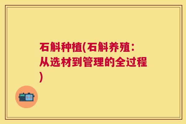 石斛种植(石斛养殖：从选材到管理的全过程)