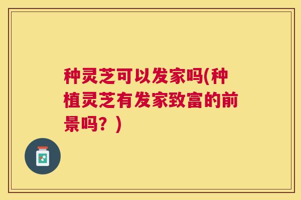 种灵芝可以发家吗(种植灵芝有发家致富的前景吗？)