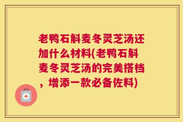 老鸭石斛麦冬灵芝汤还加什么材料(老鸭石斛麦冬灵芝汤的完美搭档，增添一款必备佐料)