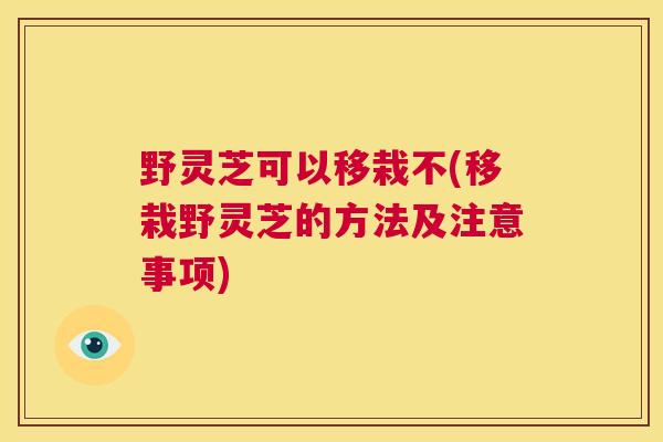 野灵芝可以移栽不(移栽野灵芝的方法及注意事项)