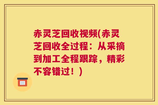 赤灵芝回收视频(赤灵芝回收全过程：从采摘到加工全程跟踪，精彩不容错过！)